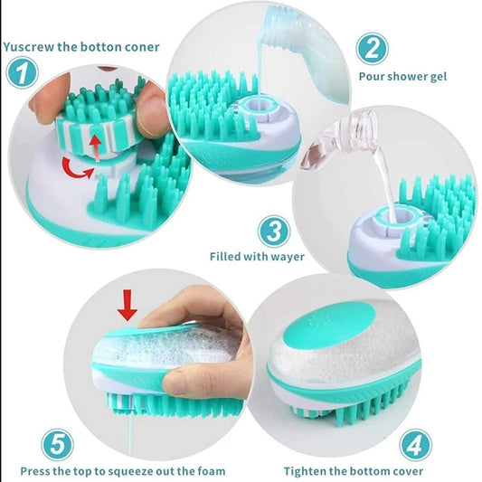2-in-1 Pet Bath Brush & Shampoo Dispenser